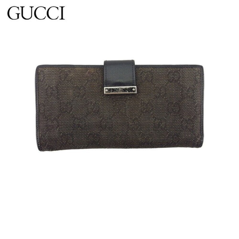 GUCCI Long Wallet GG Canvas Gray Canvas x Leather Authentic Used - Picture 2 of 11